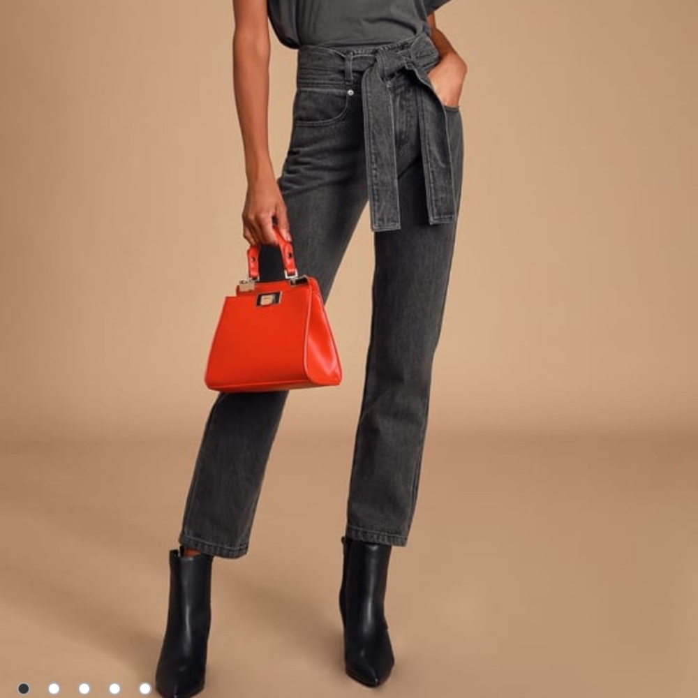 Mickie Grey High Waisted Self Tie Cropped Jeans